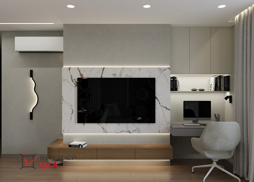 Кухня-гостиная с фисташковым акцентом