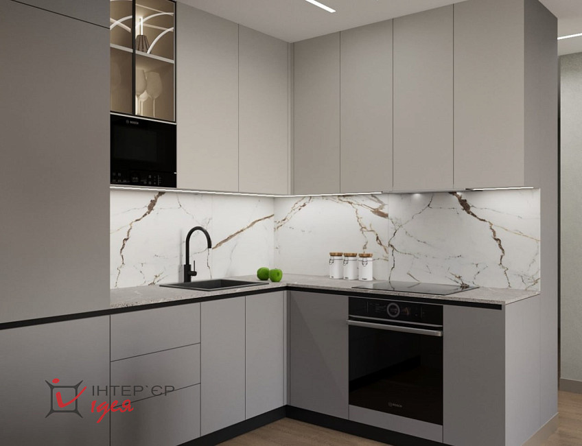 Кухня-гостиная с фисташковым акцентом