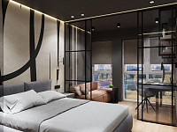 Современная спальня-трансформер с рабочим и гардеробным кабинетом.. Дизайн СПАЛЬНИ