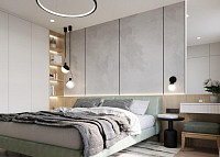 Современный контемпорари стиль в спальне 15 м2. Дизайн СПАЛЬНИ
