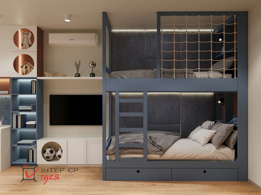 Стильная детская для мальчика, 17 м2