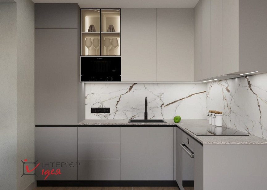 Кухня-гостиная с фисташковым акцентом