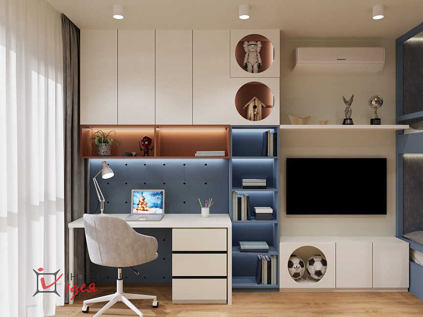 Стильная детская для мальчика, 17 м2