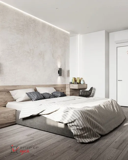 Современный интерьер спальни 14 м2