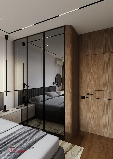 Современный минимализм в спальне 14 м2 с террасой