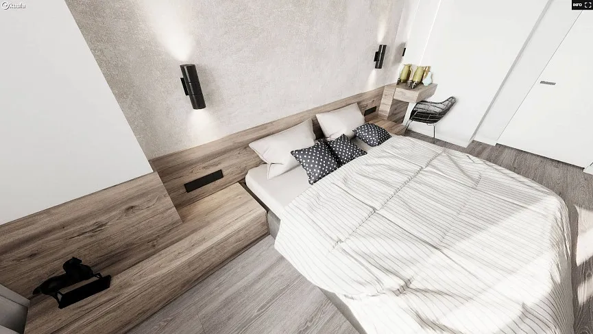 Современный интерьер спальни 14 м2