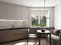 Кухня с пятиконечной конфигурацией в ЖК «Парковый квартал». Дизайн КУХНИ