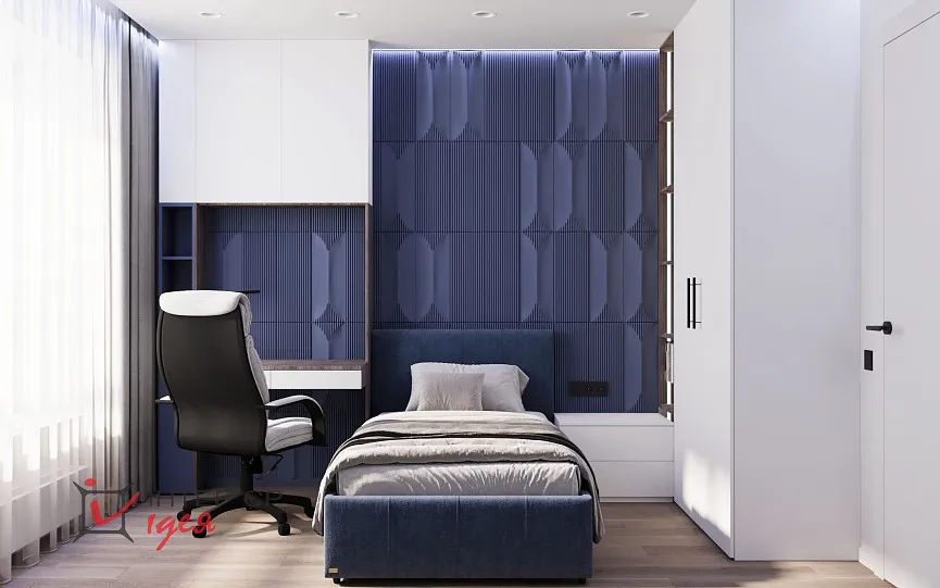 Детская с акцентным синим в ЖК «Парковый квартал»