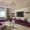 Дизайн кухни-студии цвета марсала