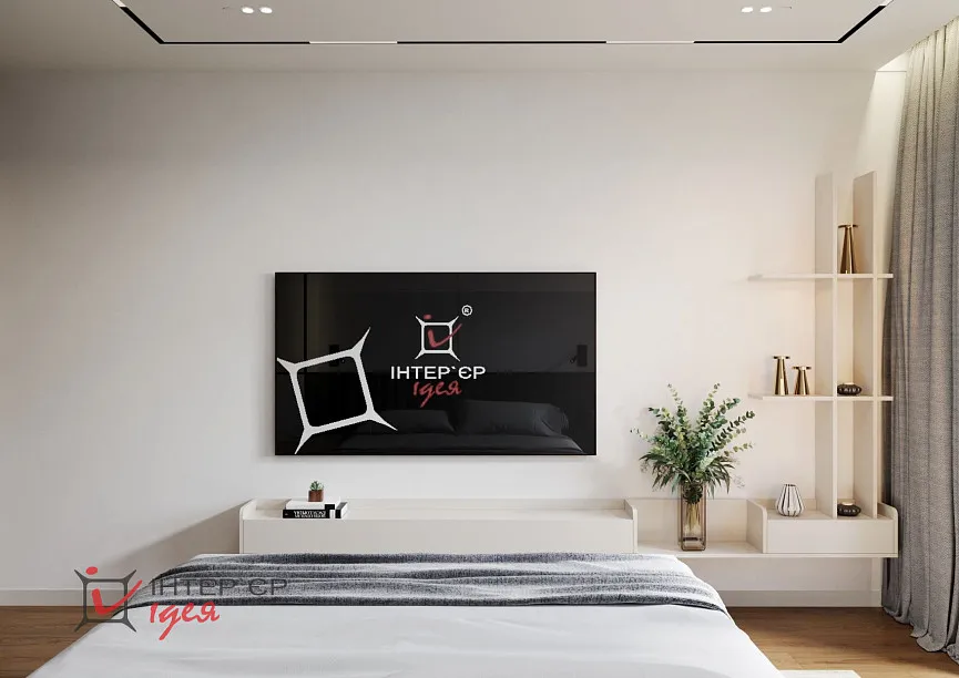 Современный минимализм в спальне 14 м2 с террасой