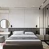 Современный минимализм в спальне 14 м2 с террасой