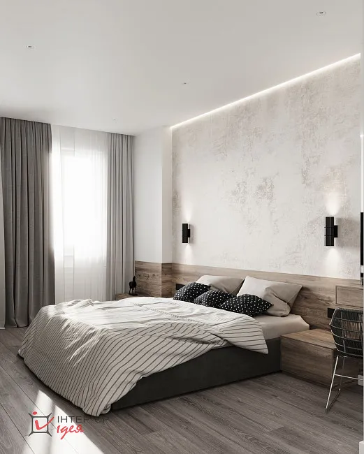 Современный интерьер спальни 14 м2