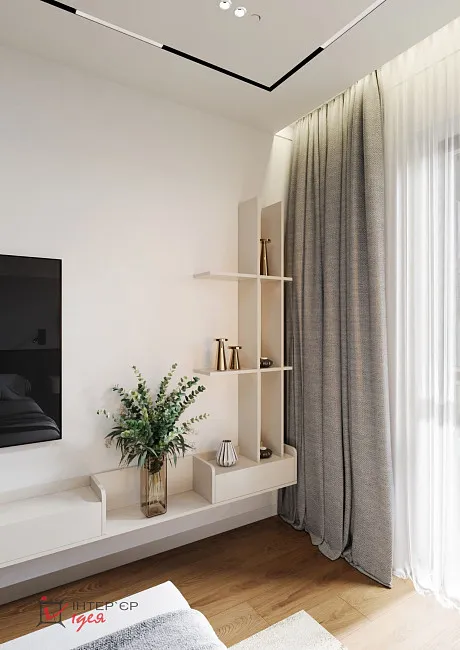 Современный минимализм в спальне 14 м2 с террасой