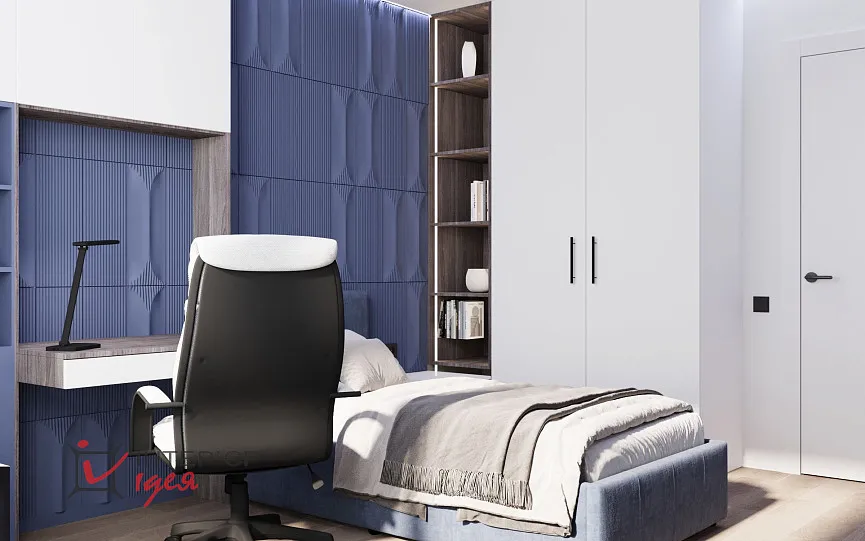 Детская с акцентным синим в ЖК «Парковый квартал»