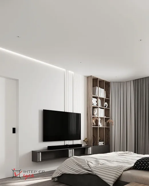 Современный интерьер спальни 14 м2